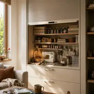 Mobilier atelier hobby cu ușă rulou: sculele mici rămân aproape, masa rămâne de lucru